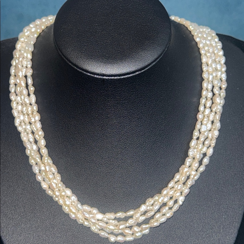 4 Strand Freshwater Baroque Pearl Necklace w 14k Gold Clasp